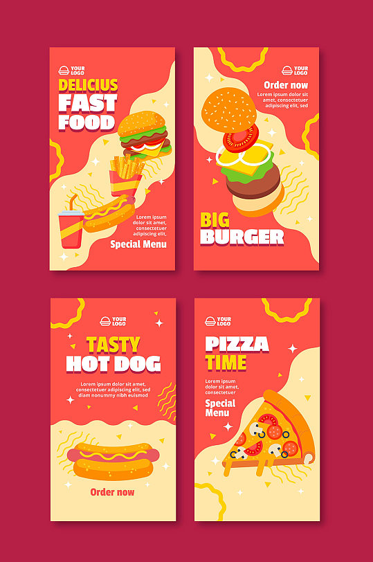 快餐汉堡包披萨热狗手机海报