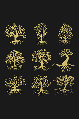 抽象金色树木剪影元素