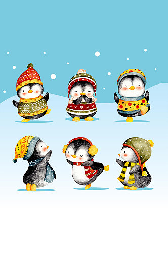 手绘水彩企鹅冬季元素