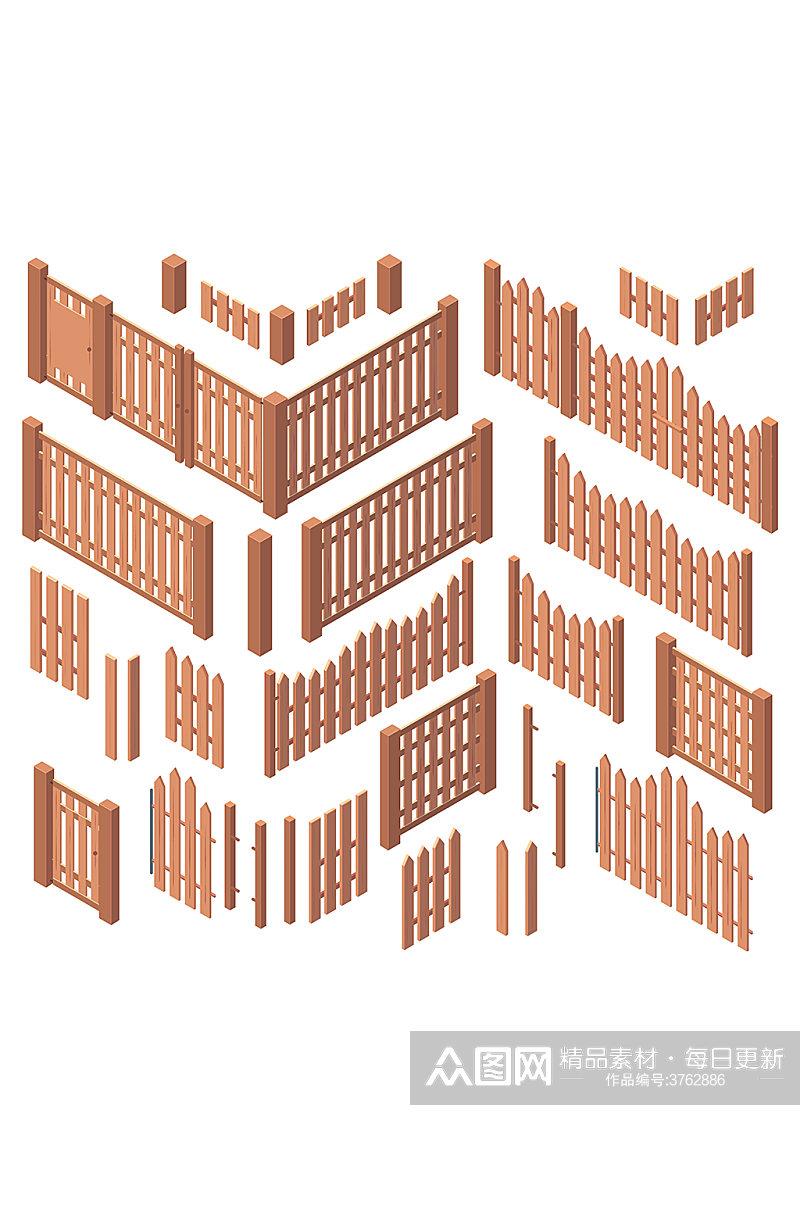 木质栏杆围栏矢量立体元素素材