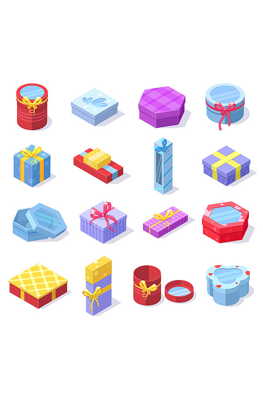礼物礼品盒包装盒矢量立体元素-众图网