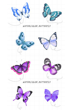 手绘水彩蝴蝶元素