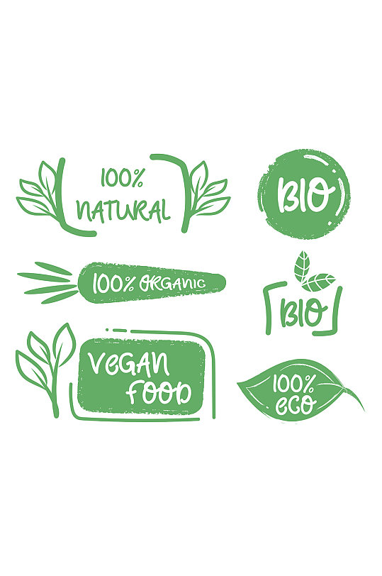 绿色食品矢量手绘标签元素
