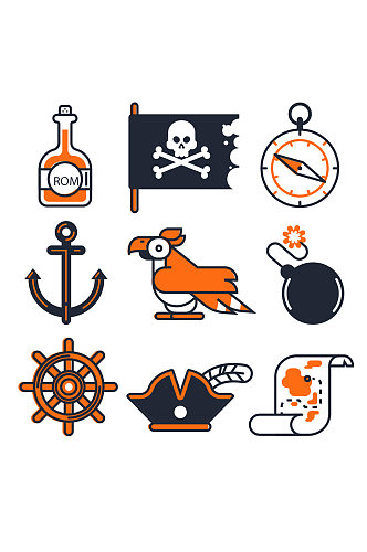 可爱航海海盗宝藏矢量图标元素