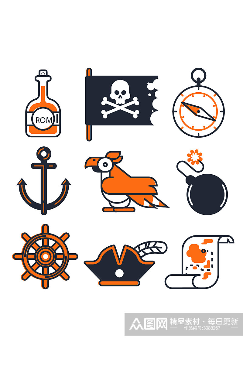 可爱航海海盗宝藏矢量图标元素素材