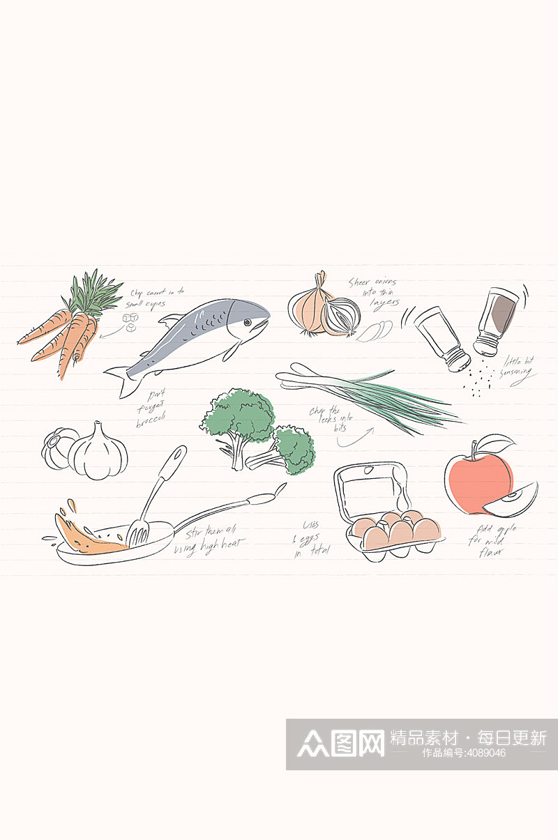 手绘烹饪食材素描插画元素素材