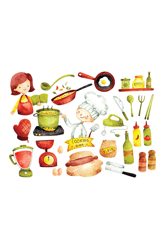 可爱手绘卡通儿童烹饪食材元素