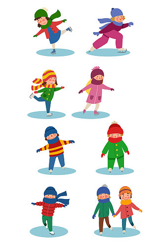 滑冰可爱幼儿矢量卡通元素