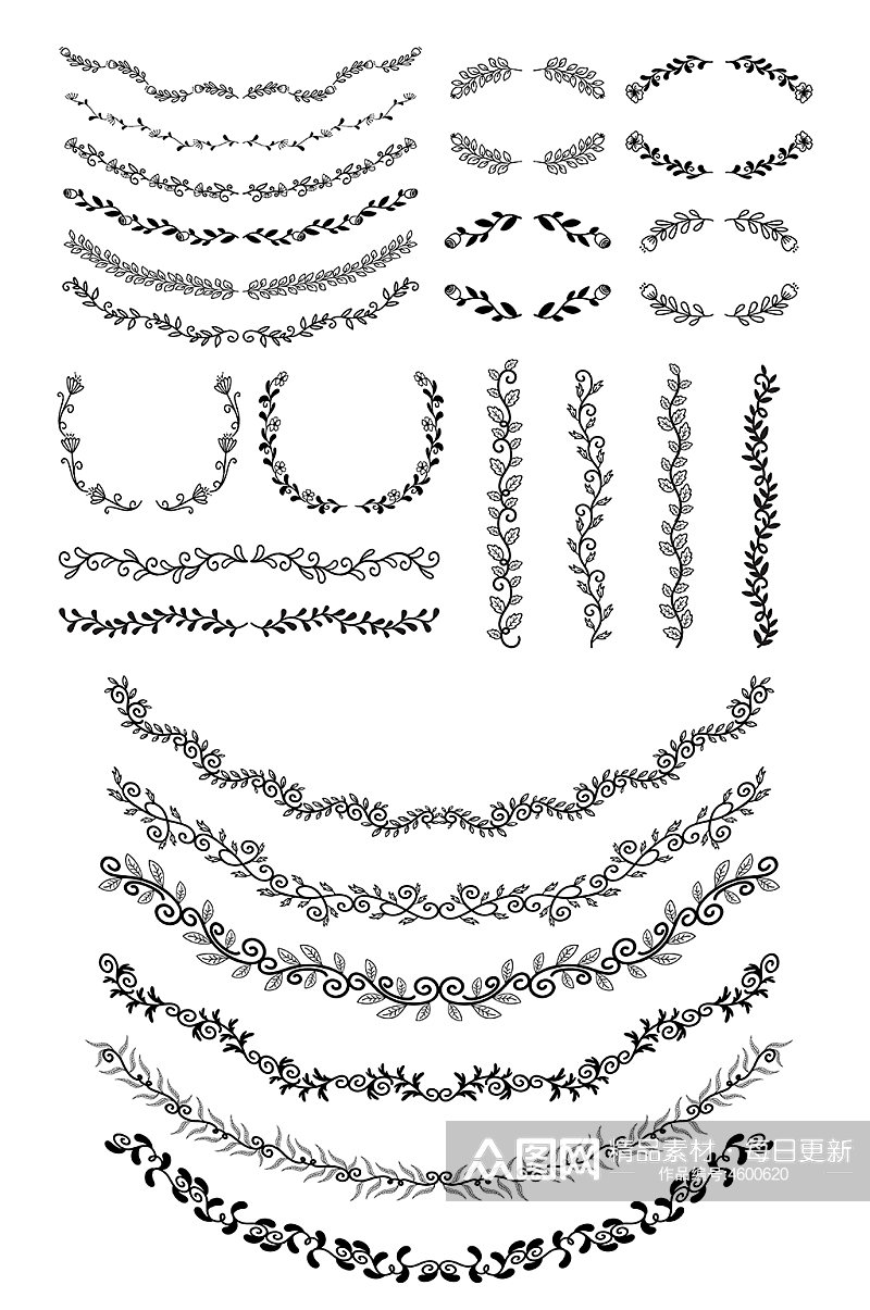 手绘素描花边边框矢量元素素材