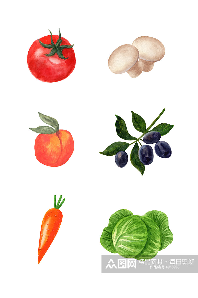 手绘水彩蔬菜元素素材