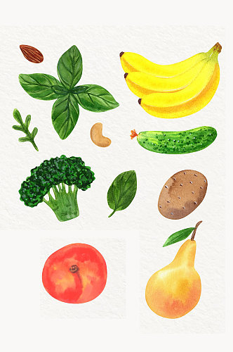 手绘水彩风格水果与蔬菜元素