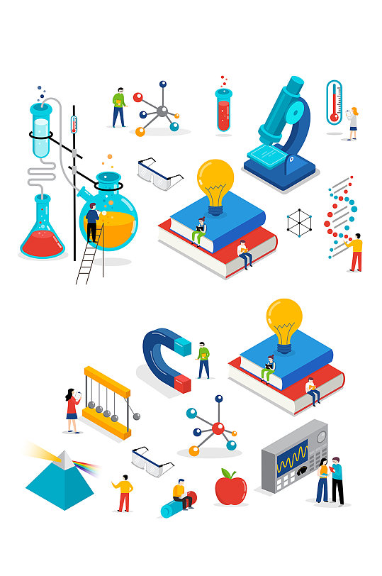 化学实验与物理实验矢量立体元素-众图网