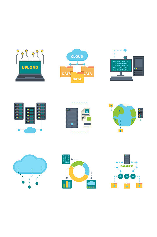 云服务数据中心矢量图标元素