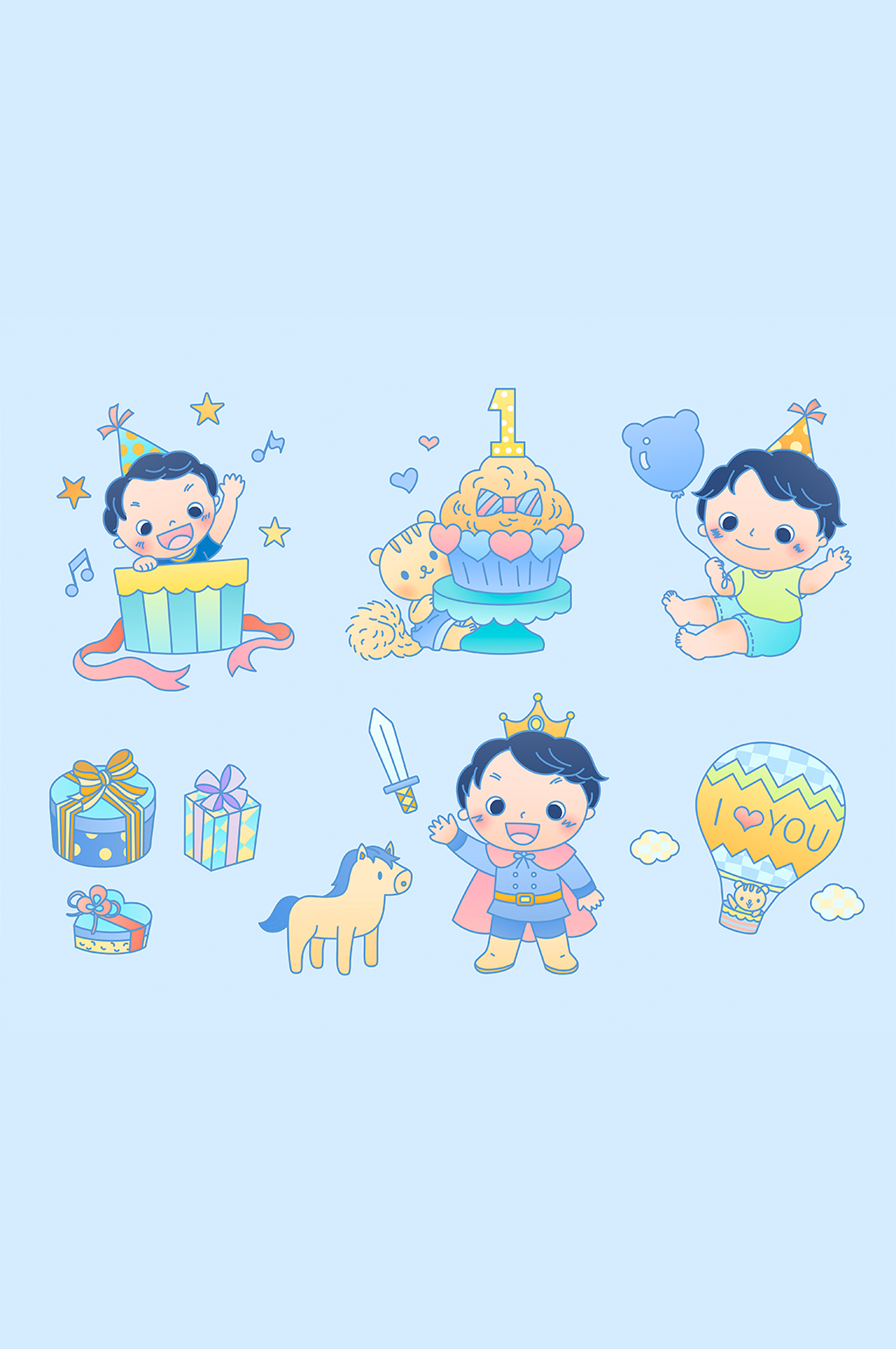 可爱幼儿生日庆祝元素素材