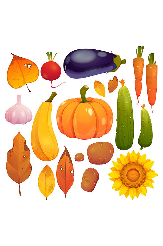 秋季收获蔬菜与树叶鲜红