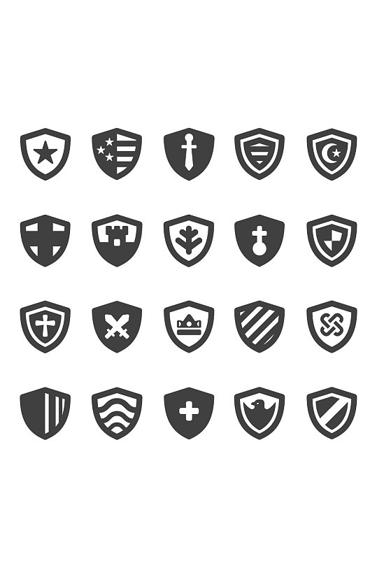 盾牌臂章矢量卡通小图标元素