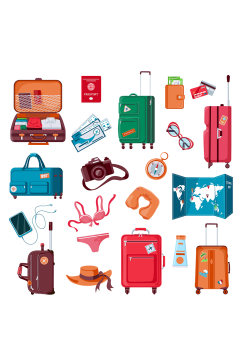 旅游行李箱矢量卡通元素