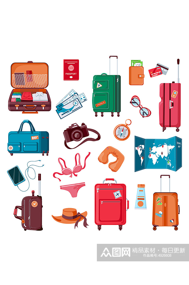 旅游行李箱矢量卡通元素素材