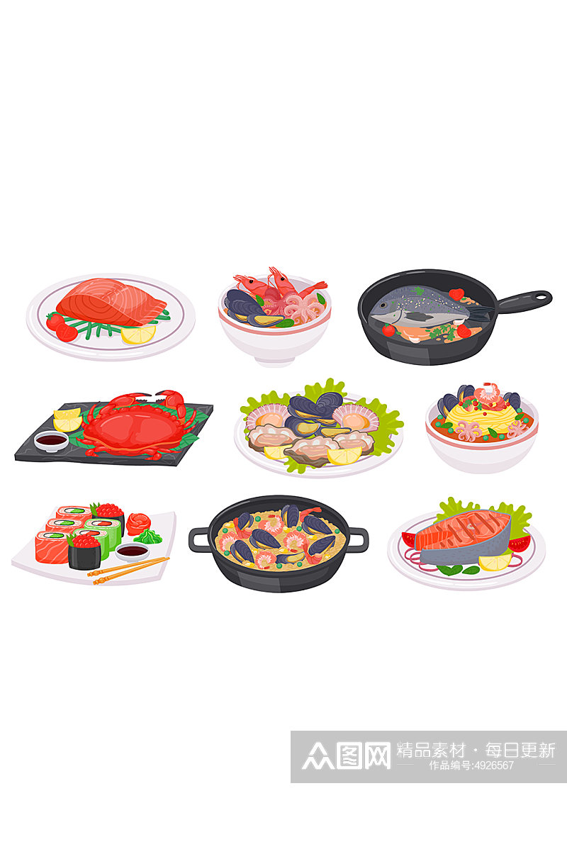 日本寿司海鲜面矢量菜品元素素材