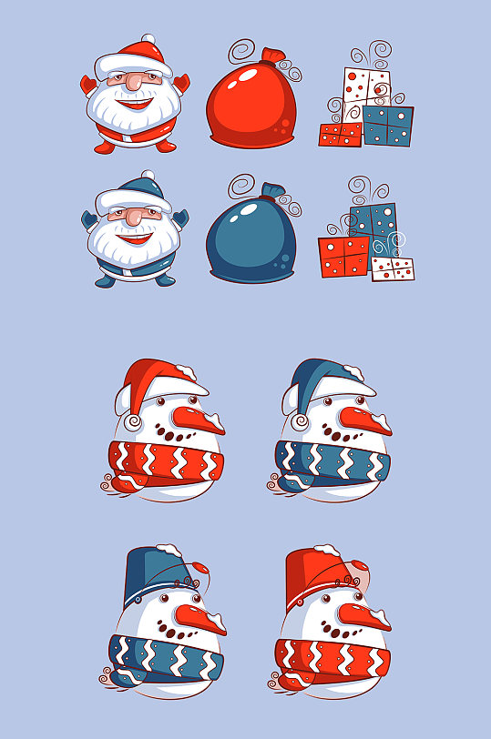 可爱圣诞老人与雪人元素