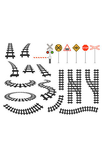 火车轨道与指示灯矢量元素