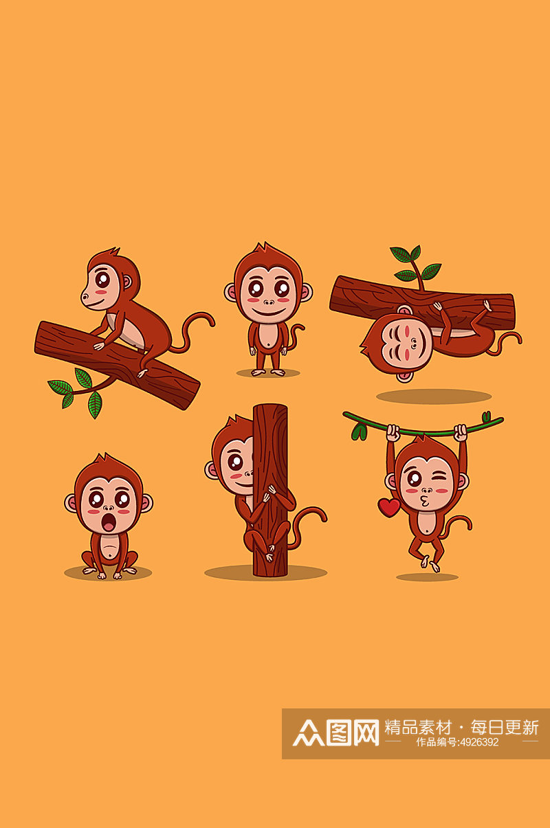可爱猴子卡通元素素材