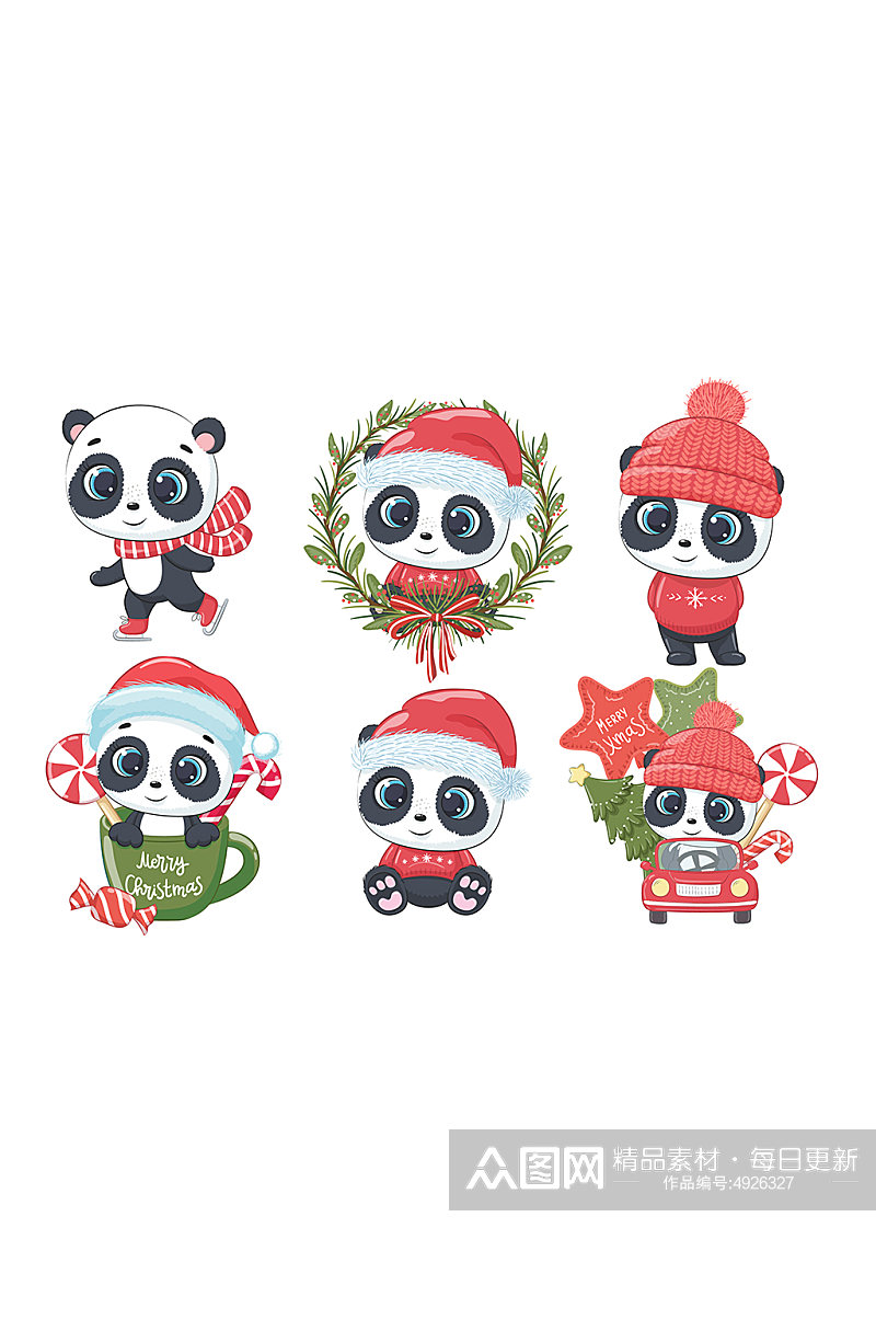 可爱圣诞节卡通熊猫元素素材