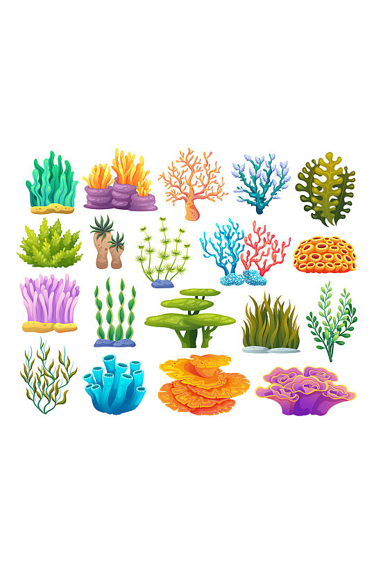 彩色珊瑚矢量免抠小元素