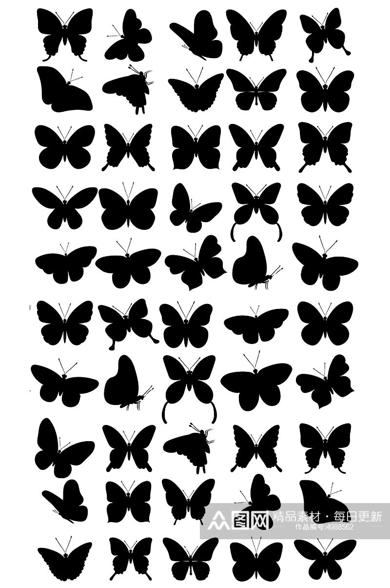 黑色蝴蝶矢量免抠小元素素材