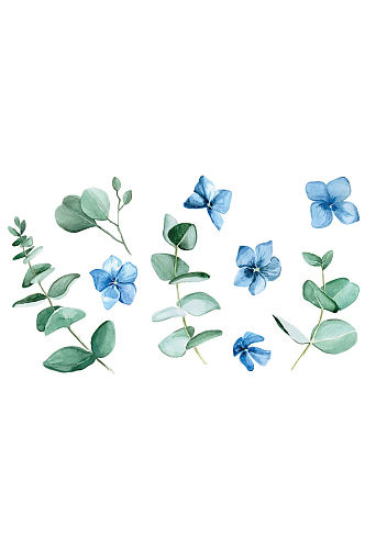 蓝色花朵免抠小元素