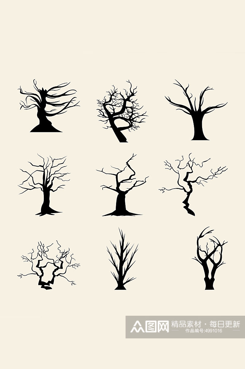 树木插画免抠小元素素材
