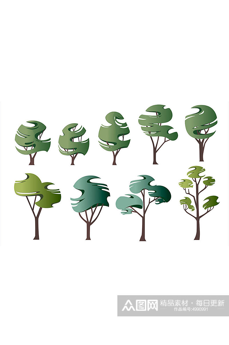 树木插画免抠小元素素材