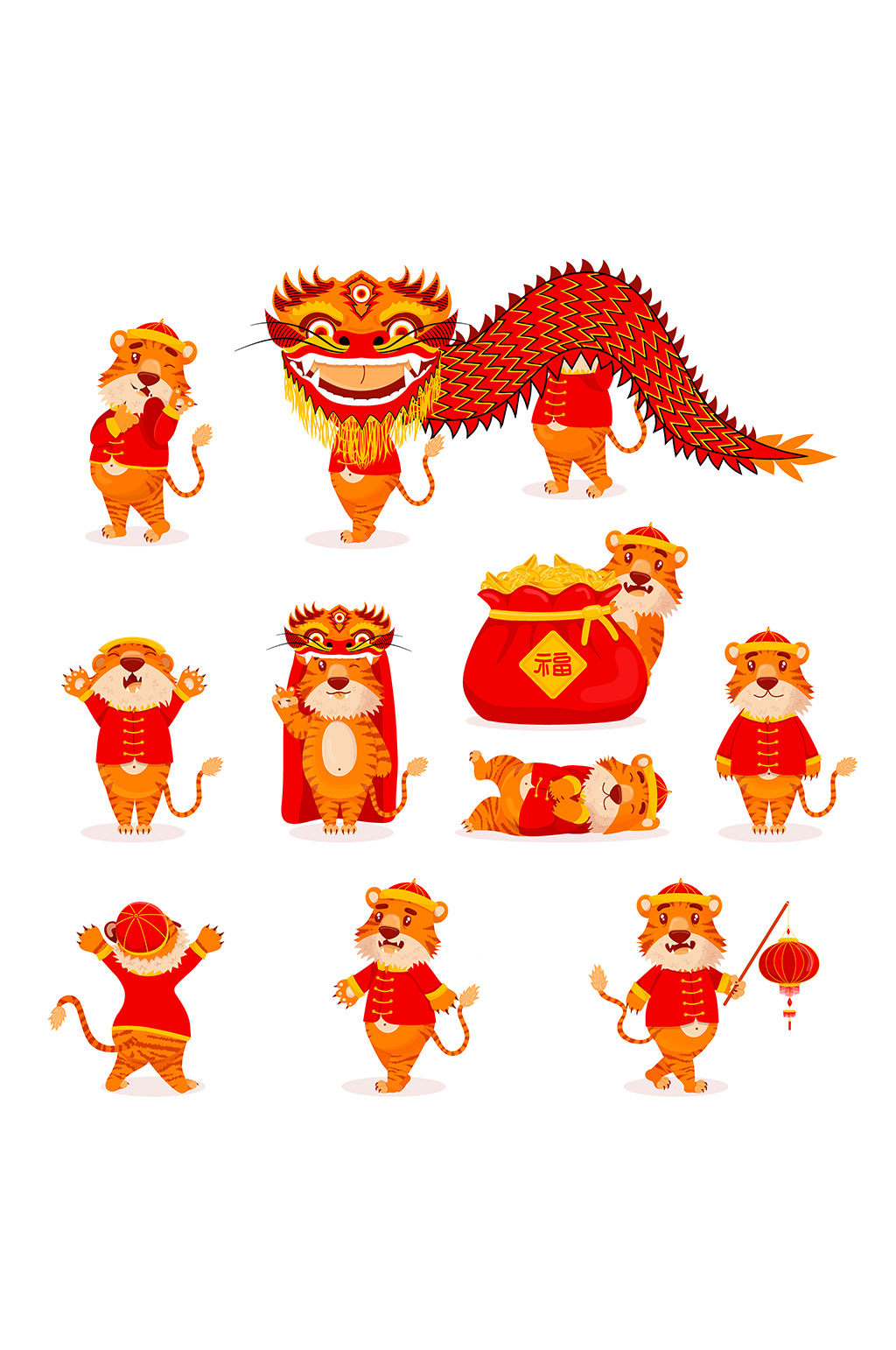 老虎矢量免抠小元素素材