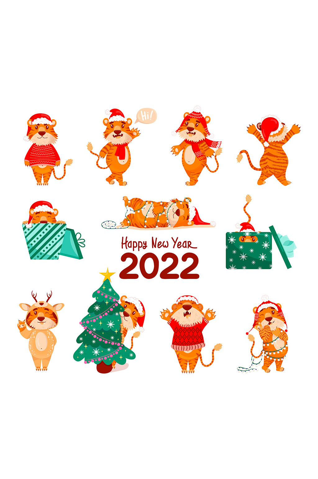 老虎贺新年矢量免抠元素素材