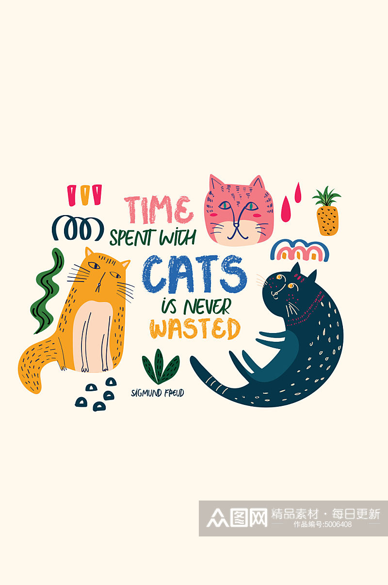 动物猫卡通矢量免抠小元素素材