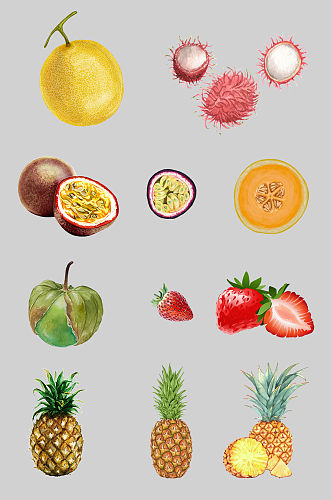 百香果菠萝水果免抠小元素