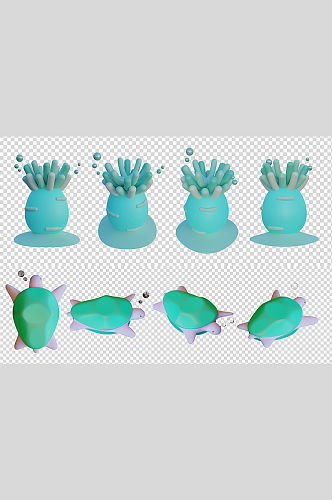 3D乌龟盆栽插画免抠小元素