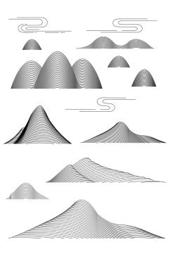 黑白线条山峰免抠设计元素