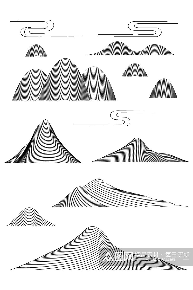 黑白线条山峰免抠设计元素素材
