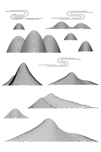 黑白线条山峰免抠设计元素