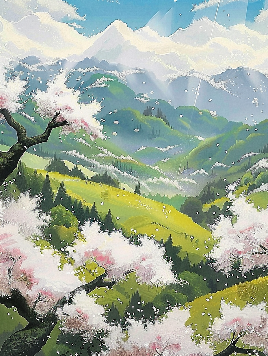 春天梨花盛开插画素材