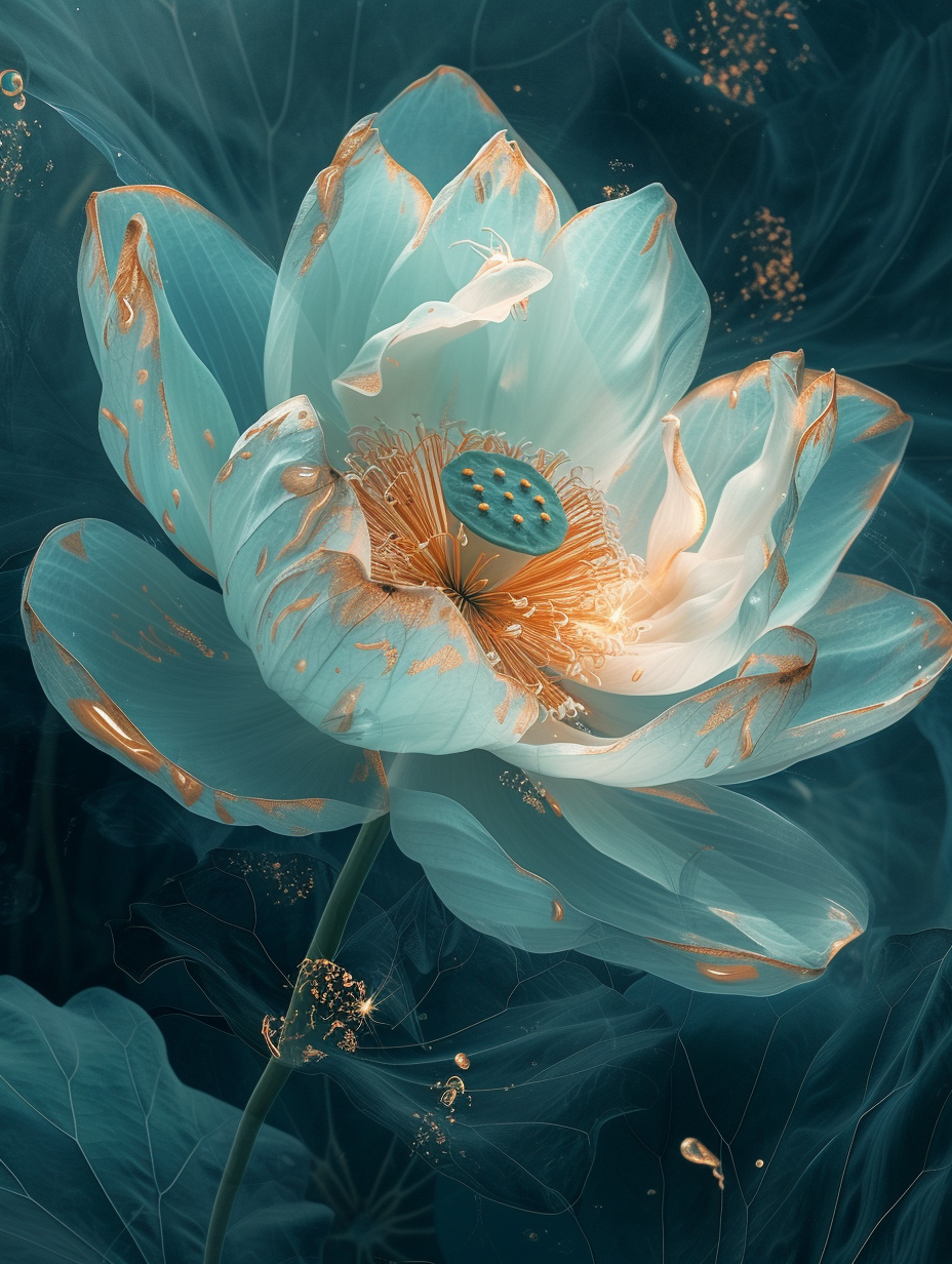 水墨风金边荷花插画素材