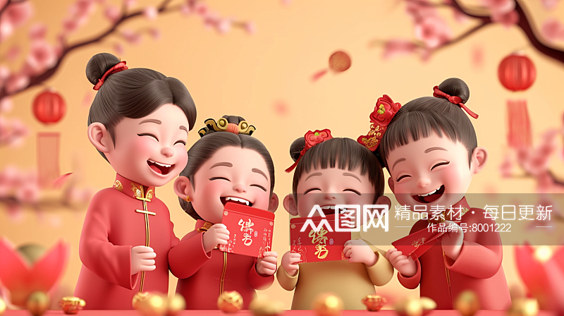节日春节一家团圆收红包素材