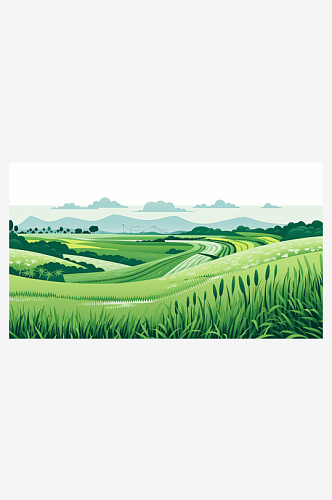 中国乡村麦田梯田风景插画