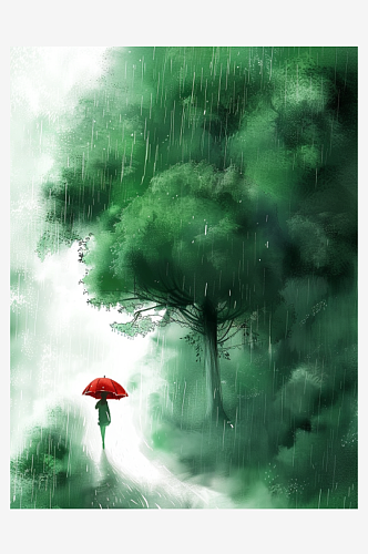 春天小雨打着伞的人插画