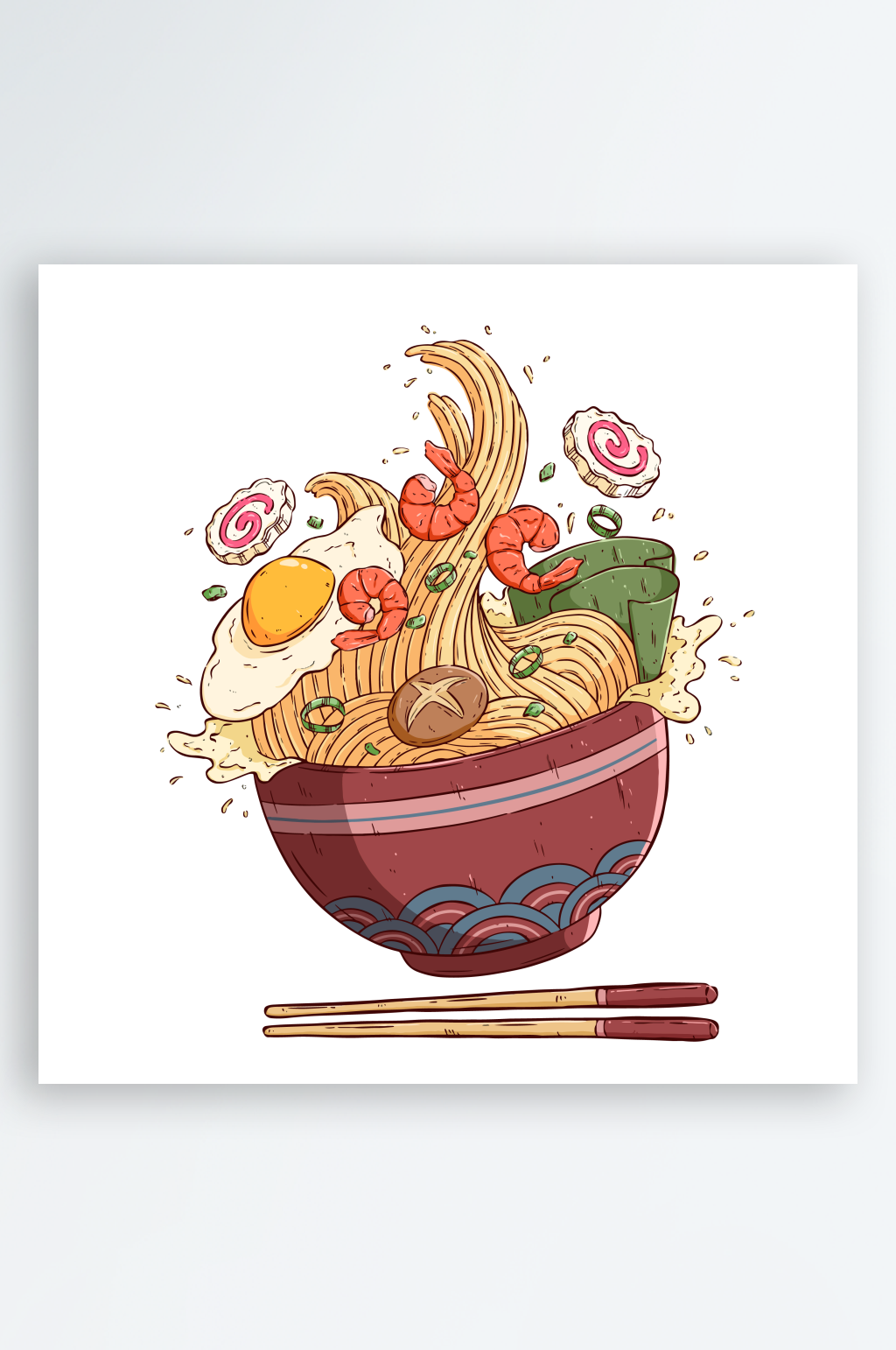 手绘拉面卡通插画素材