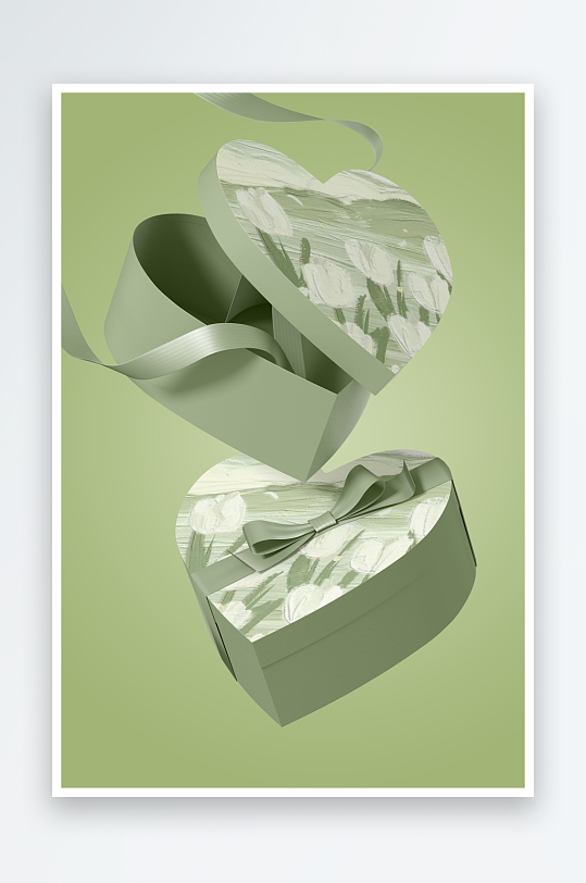 心形礼品盒图案贴图样机-众图网