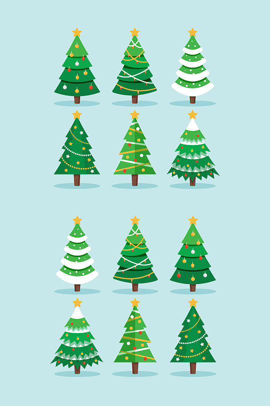 平面设计矢量中的几棵圣诞树