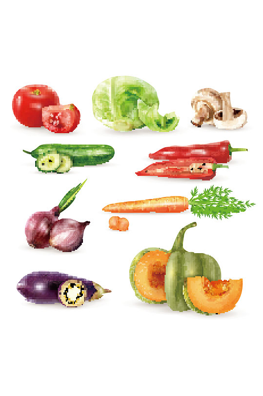 蔬菜装饰图标集合矢量