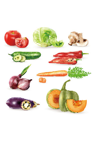 蔬菜装饰图标集合矢量